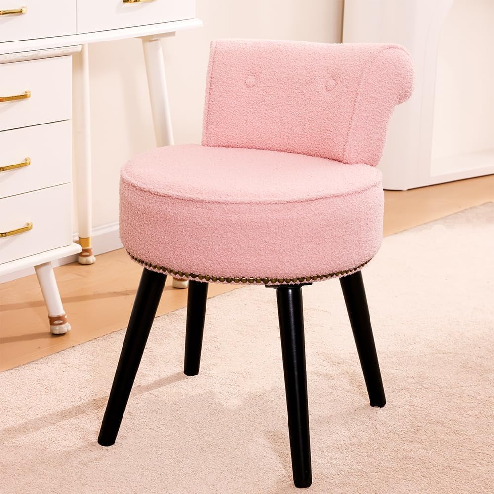Sherpa Vanity Chair with Back Small Makeup Chair with Wood Legs Sherpa ...