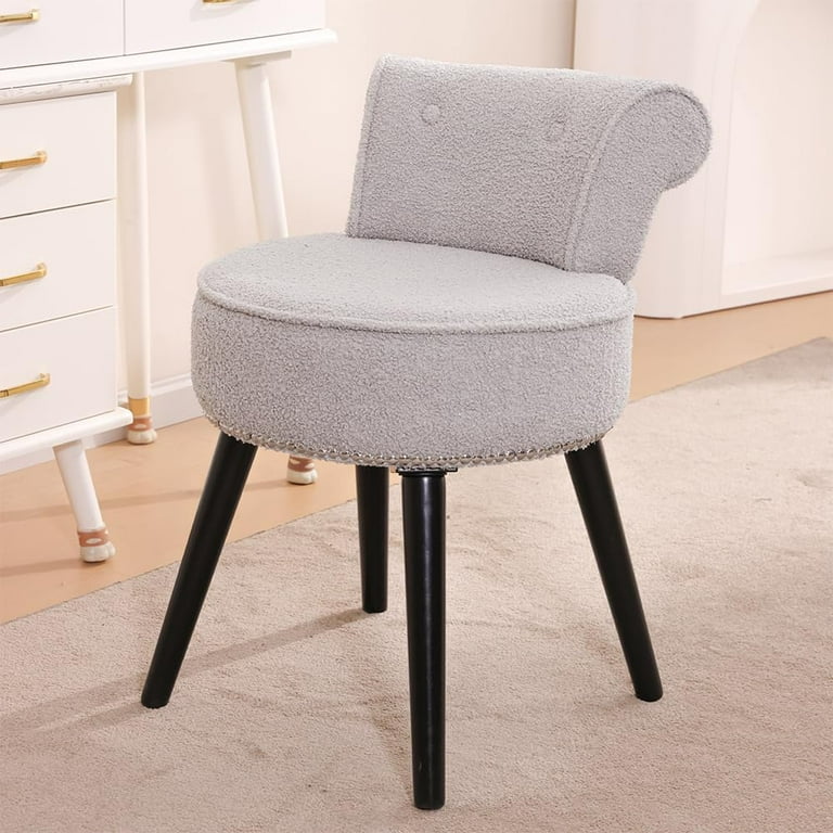 Sherpa Vanity Chair with Back Small Makeup Chair with Wood Legs Sherpa Vanity Stool Tufted Accent Chairs with low back Makeup Chair for Vanity for Women Girl and Kids white Walmart