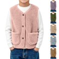 thumbnail image 1 of Sherpa Vest for Kids Fuzzy Fleece Button Jacket with Pockets Warm Sleeveless Coat Boys Girls Toddler Winter Outerwear, 1 of 5