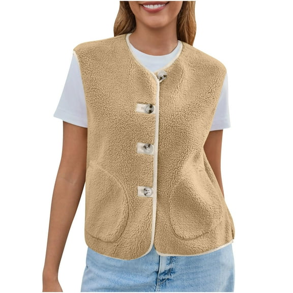 Sherpa Vest for Women Casual Sleeveless Fleece Fuzzy Jacket Button Down Open Front Outerwear