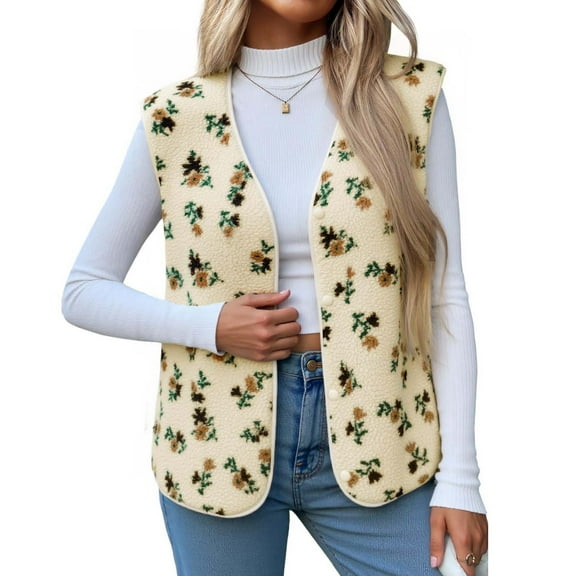Sherpa Vest for Women V-Neck Sleeveless Gilet Womens Fall Winter Warm Coat Solid Color Jackets Outerwear with Pockets