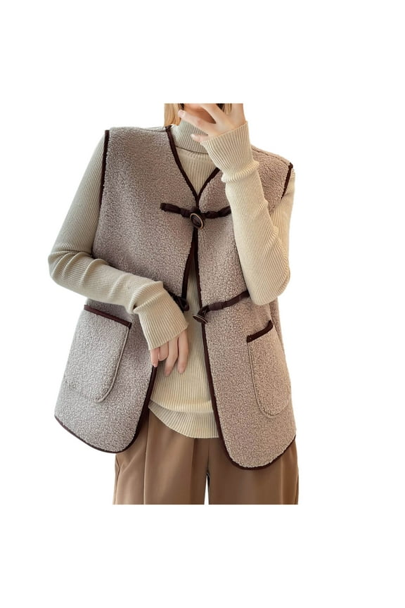 Sherpa Vest for Women Winter Casual Warm Fuzzy Faux Shearling Vest Sleeveless Button Teddy Shaggy Gilet With Pockets