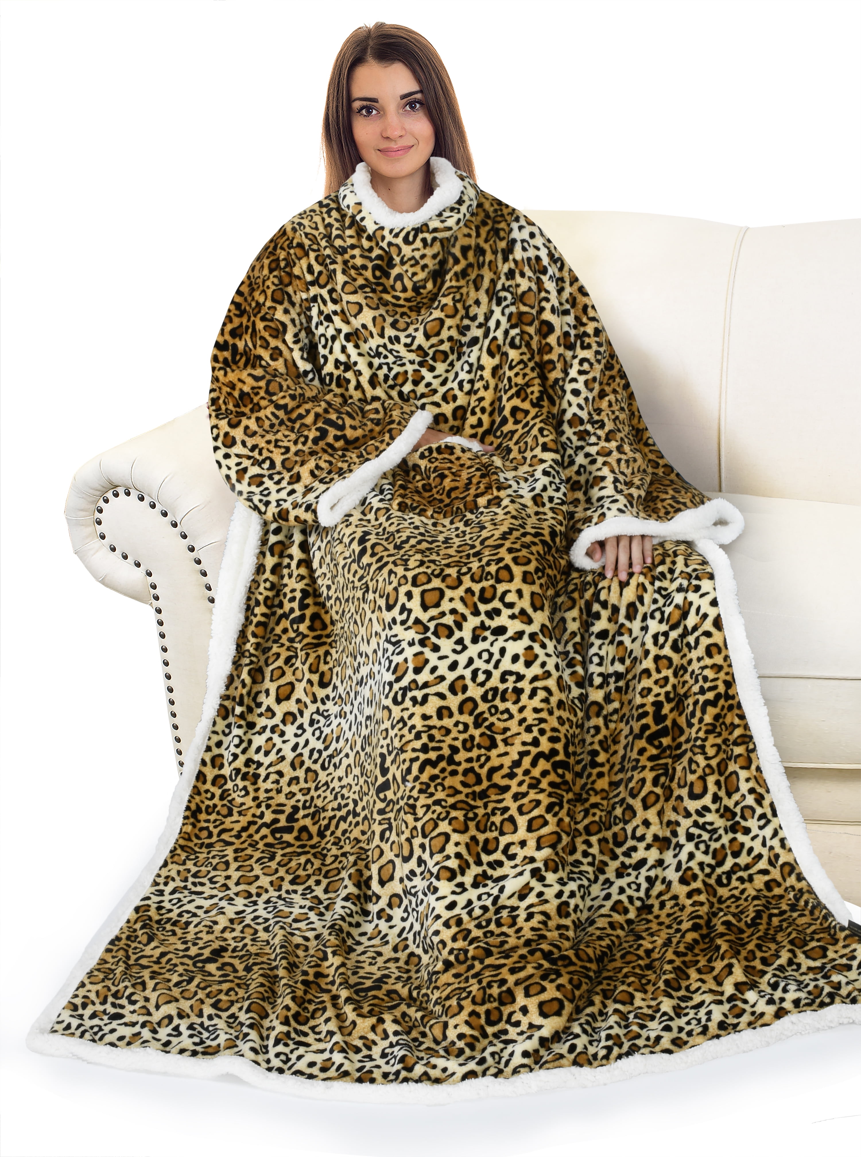 Sherpa Wearable Blanket with Sleeves Arms, Super Soft Warm Comfy Large Fleece Plush Sleeved TV