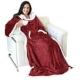 thumbnail image 1 of Sherpa Wearable Blanket with Sleeves Arms, Super Soft Warm Comfy Large Fleece Plush Sleeved TV Throws Wrap Robe Blanket for Adult Women and Men by Catalonia, Wine, 72" x 55”., 1 of 6