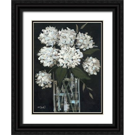 Sherrill, Kate 12x14 Black Ornate Wood Framed with Double Matting Museum Art Print Titled - White Hydrangeas I