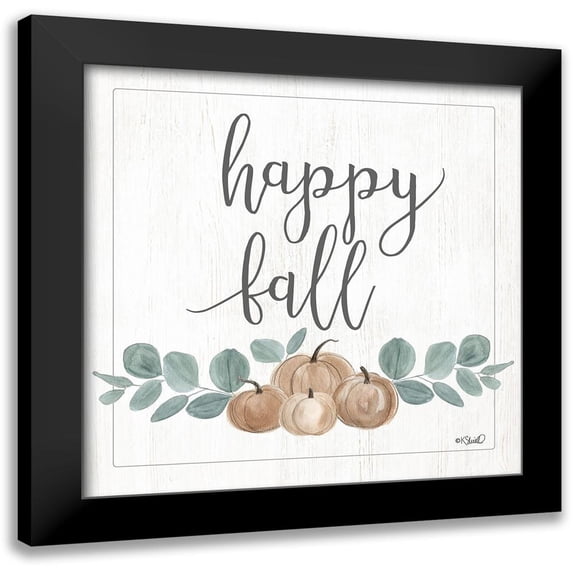 Sherrill, Kate 15x15 Black Modern Framed Museum Art Print Titled - Eucalyptus Pumpkins Happy Fall