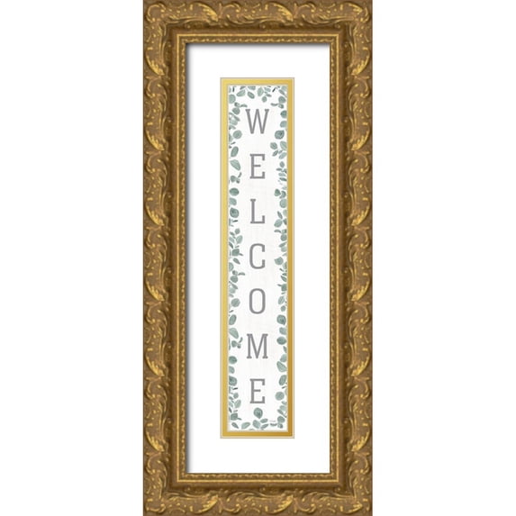 Sherrill, Kate 7x24 Gold Ornate Wood Framed with Double Matting Museum Art Print Titled - Welcome with Eucalyptus