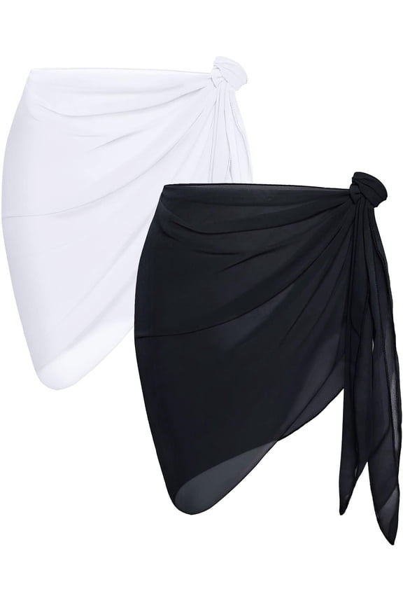 2 Pieces Women Beach Sarong Bathing Suit Wrap Skirt Sheer Bikini Swimsuit Cover Ups for Swimwear