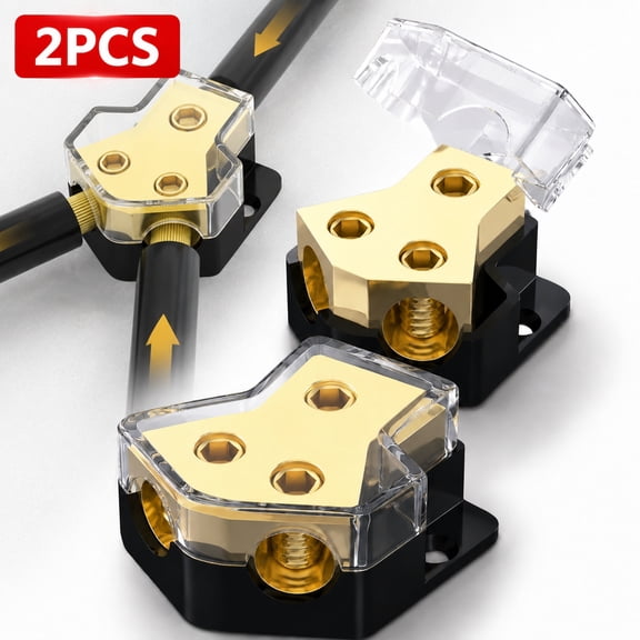 Sherry 2-Way Power Distribution Block for Car Audio - 0/2/4 Gauge Input to 4/6/8 Gauge Output with Transparent Waterproof Cover (Distribuidor de Corriente)