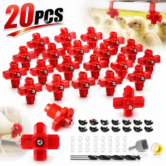 Sherry 20 Pack Horizontal Chicken Nipples Waterer - Automatic Chicken Water Feeder, Easy Install Poultry Nipples Horizontal Side Mount Drinkers or Quail Duck