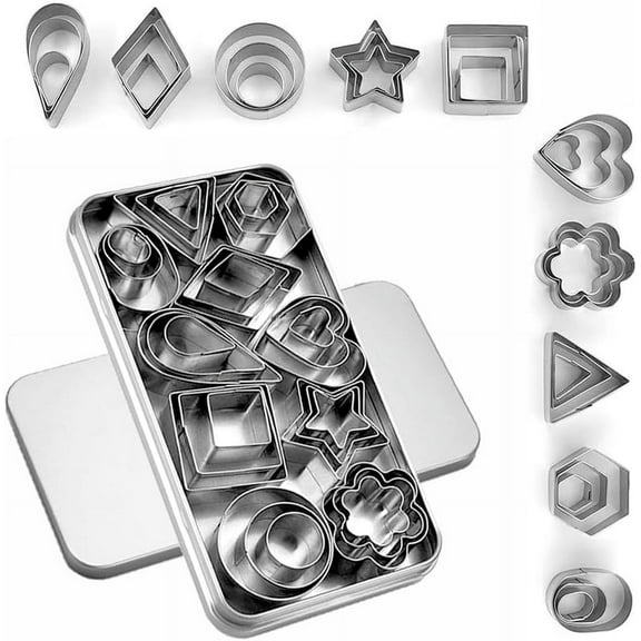 Sherry 30-Piece Mini Cookie Cutters Set - 10 Shapes 3 Sizes Stainless Steel Cutters for Baking & Polymer Clay (0.6-1.6 inch)