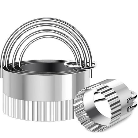 Sherry 5 Piece Round Biscuit Cutters with Handle, Stainless Steel Circle Cookie Cutter with Fluted Edge, Professional Baking Essential Tool for Pastry,Scone,Donut