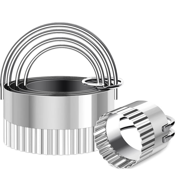 Sherry 5 Piece Round Biscuit Cutters with Handle, Stainless Steel Circle Cookie Cutter with Fluted Edge, Professional Baking Essential Tool for Pastry,Scone,Donut