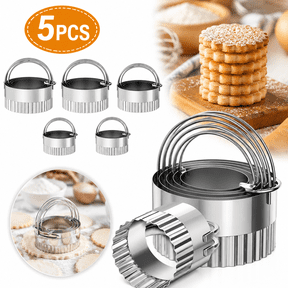 Sherry 5 Piece Round Biscuit Cutters with Handle, Stainless Steel Circle Cookie Cutter with Fluted Edge, Professional Baking Essential Tool for Pastry,Scone,Donut