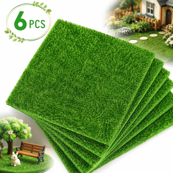 Sherry 6 Packs Fake Grass for Crafts Artificial Garden Grass for Dollhouse 6 X 6 Inches Miniature Ornament Garden Dollhouse DIY Grass