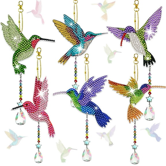 Sherry 6 Pcs Diamond Painting Wind Chimes Rhinestone Hummingbird Diamond Art Suncatcher Double Sided 5D DIY Diamond Painting Kits for Adults Christmas Ornament Best Gifts for Mom