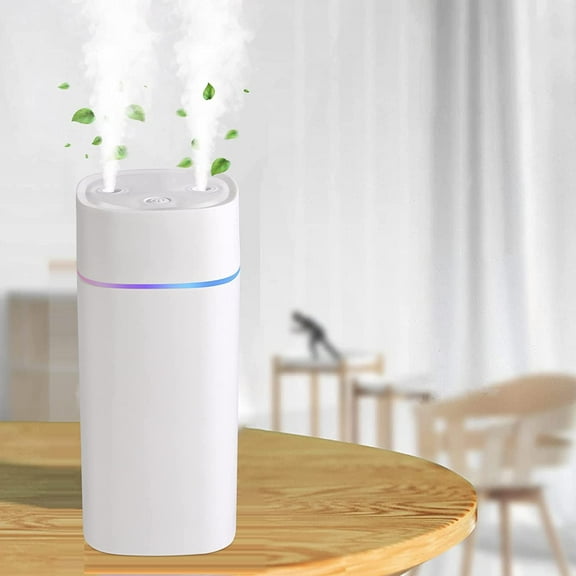 600ml Mini Humidifier for Bedroom, , Desk - Portable Double Jet Humidifier for Indoor Office, Car - White