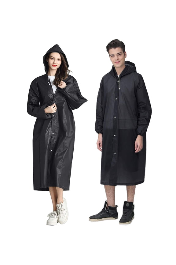 Adult Raincoat, [2 Pack] Portable EVA Rain Coats Reusable Rain Poncho with Hood and Elastic Cuff Sleeves Adult Raincoat Set Adult Raincoat