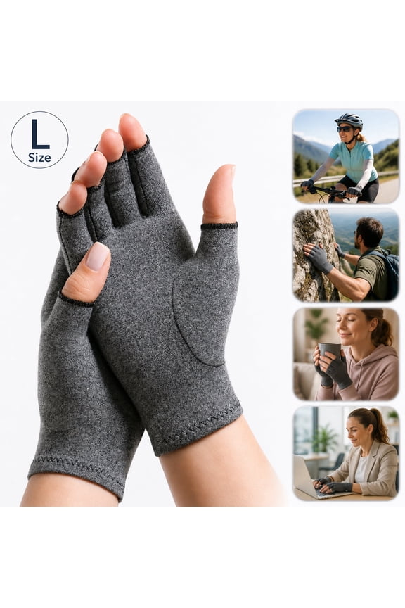 Open-Finger & Open Thumb Hand Wrist Wrap for Typing - Breathable Knit Gloves with Wrist Protection, Soft Comfort (L Size, Grey)