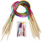 Sherry Bamboo Circular Knitting Needles Set - 18 Pairs Wooden Knitting Needles 2mm-10mm with Complete Accessories Kit