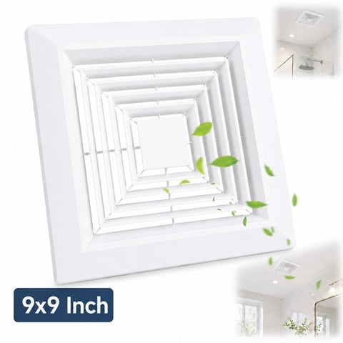 Sherry Bathroom Exhaust Fan Cover Replacement - 9x9 Inch Standard White ABS Plastic Vent Cover with Spring Clips