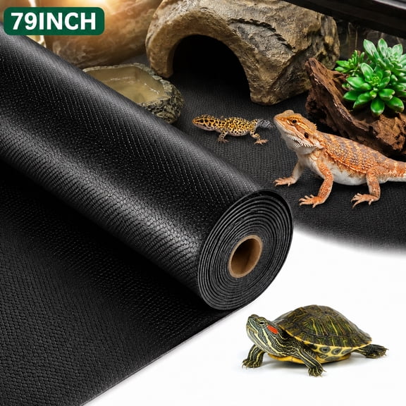 Sherry Bearded Dragon Tank Accessories, Reptile Terrarium Carpet Substrate for Leopard Gecko, Lizard, Iguana, Snake, Tortoise, Non-Adhesive Reptile Habitat Bedding(Black 79inch)