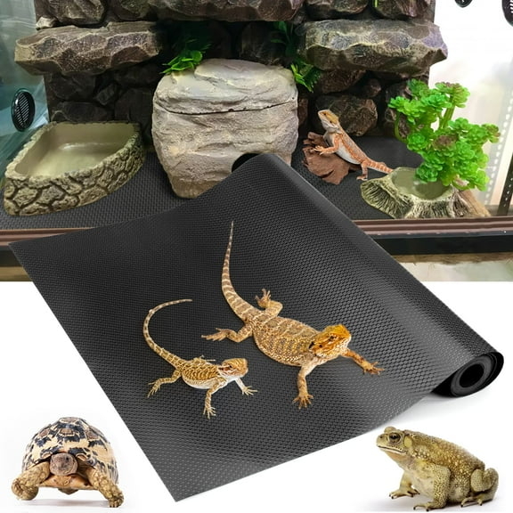 Sherry Bearded Dragon Tank Accessories, Reptile Terrarium Carpet Substrate for Leopard Gecko, Lizard, Iguana, Snake, Tortoise, Non-Adhesive Reptile Habitat Bedding(Black 79inch)