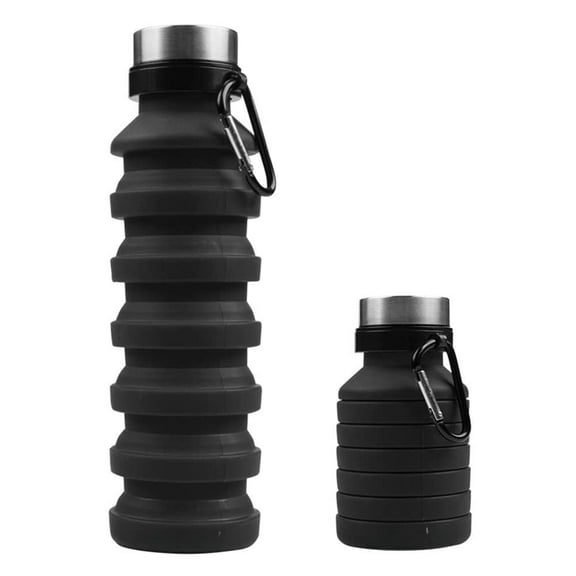 Rongsi Collapsible Water Bottle, Reuseable BPA Free Silicone Foldable Water Bottles for Travel Gym Camping Hiking, Portable Leak Proof Sports Water Bottle with Carabiner black