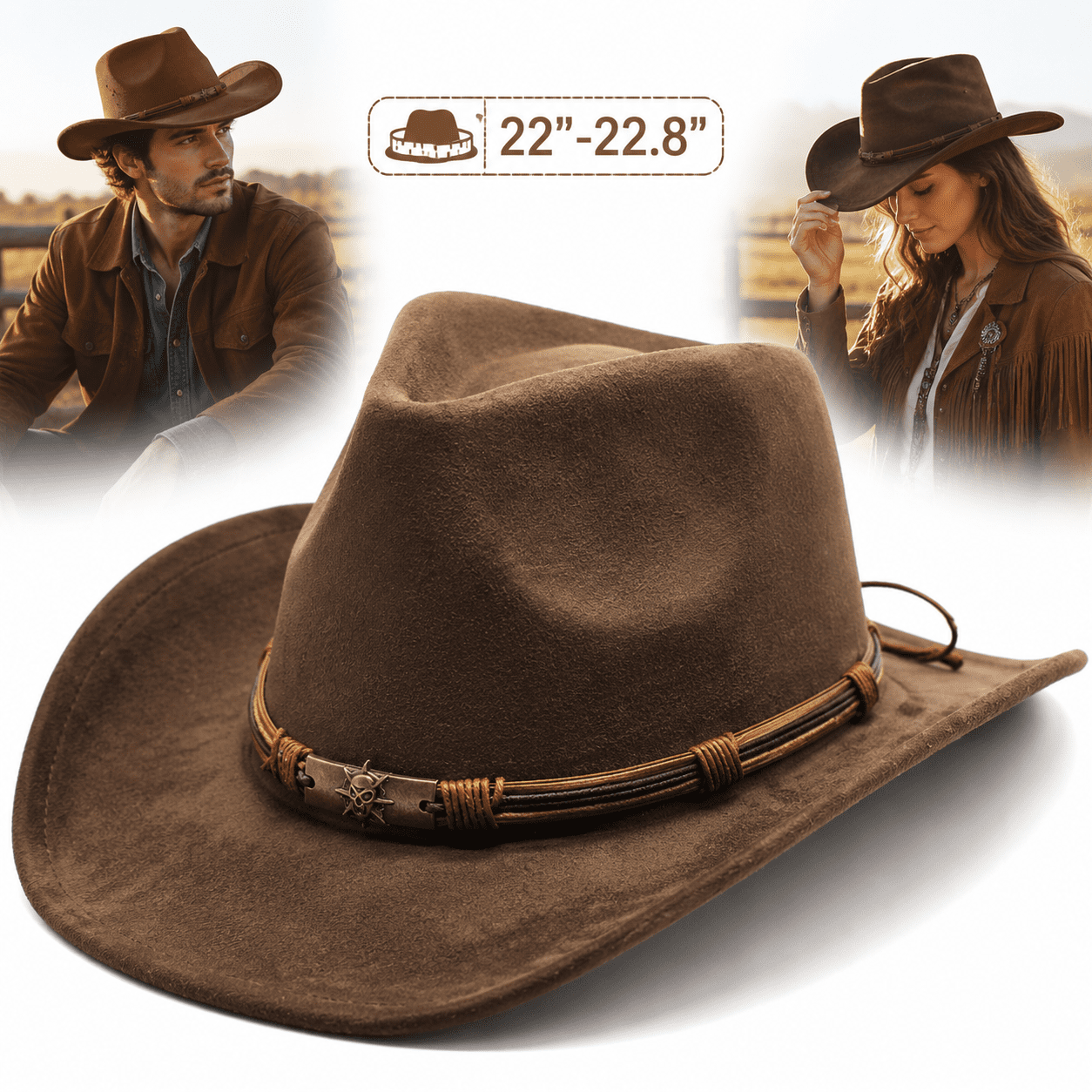 GENREEN Western Suede Cowboy Hat for Women and Men Felt Wide  display picture 2