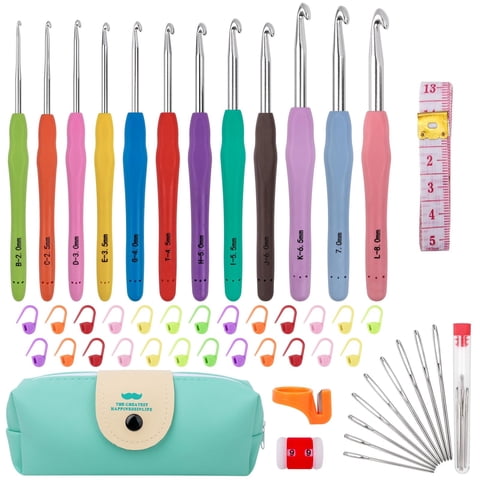 Sherry Crochet Hooks 12 Sizes Crochet Hook Set, 41 Pack Yarn Crochet Kit for Beginners, Knitting Needles with Ergonomic Handles for Arthritic Hands, Crochet Needle Kit with Blue Case for Crocheters