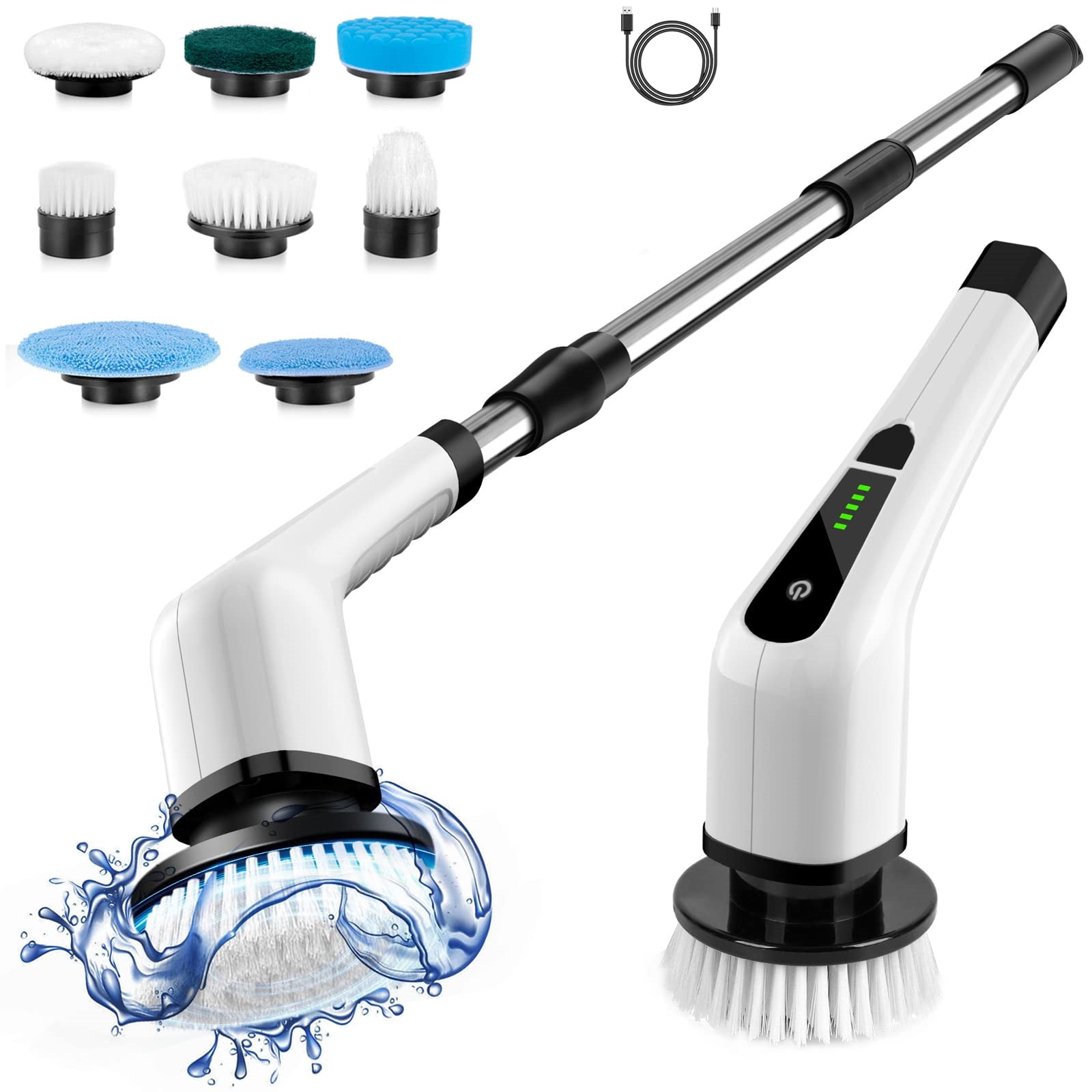 Sherry Electric Rotary Scrubber, Cordless Cleaning Brush Tub Tile Scrubber for Home, 8 Replaceable Brush Heads, 3 Adjustable Handles, 2 Adjustable Speeds for Bathroom Shower Tub Glass Cart