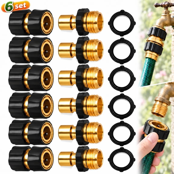 Sherry Garden Hose Quick Connector, 3/4 Inch Male and Female Garden Hose Fitting Quick Connector, 6 Set