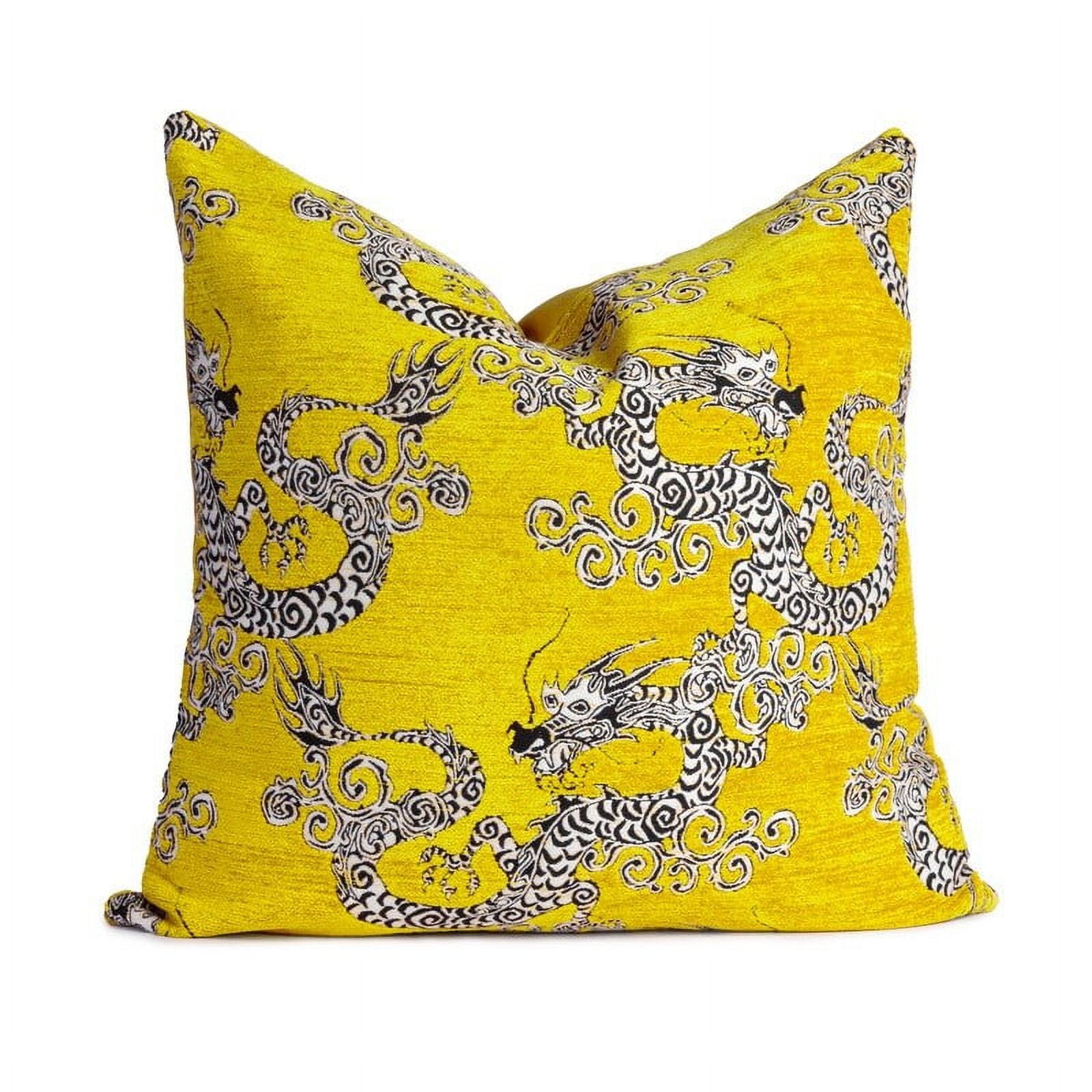 Yellow Chenille Embroidered Dragon Decorative Throw Pillow