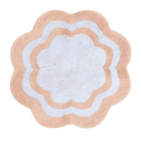 Sherry Kline Bathroom Rug, Water Absorbent Shower Mat, Hand Made Bath Accessories, Machine Washable Rugs, Bath Mat for Decor, Non Slip Floor Mats (32'', Baby Pink/White Center, Scalloped)