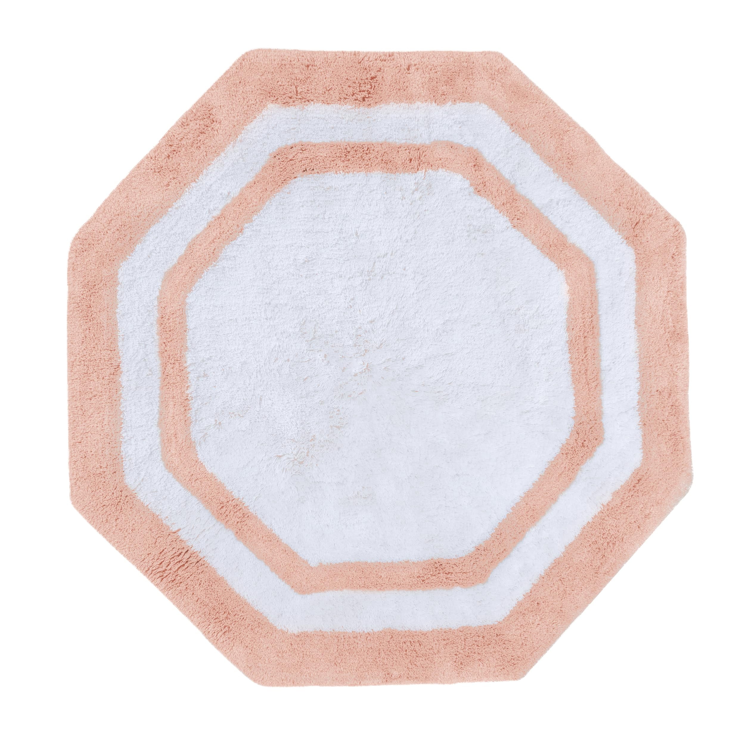 Sherry Kline Bathroom Rug, Water Absorbent Shower Mat, Hand Made Bath Accessories, Machine Washable Rugs, Bath Mat for Decor, Non Slip Floor Mats (32'', Baby Pink/White Center, Hexagon)