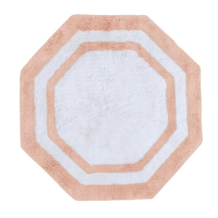 Sherry Kline Bathroom Rug, Water Absorbent Shower Mat, Hand Made Bath Accessories, Machine Washable Rugs, Bath Mat for Decor, Non Slip Floor Mats (32'', Baby Pink/White Center, Hexagon)