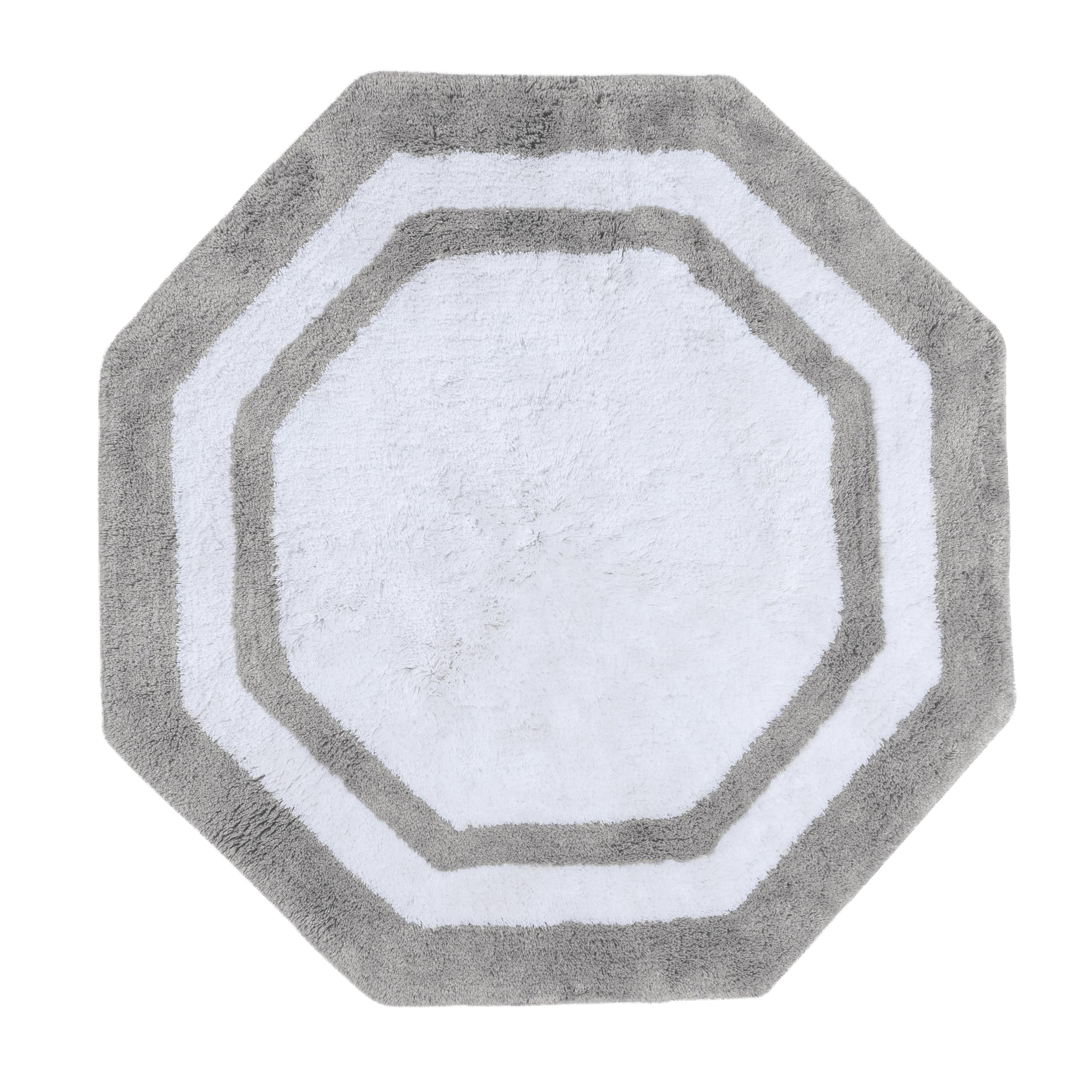 Sherry Kline Bathroom Rug, Water Absorbent Shower Mat, Hand Made Bath Accessories, Machine Washable Rugs, Bath Mat for Decor, Non Slip Floor Mats (32'', Grey/White Center, Hexagon)
