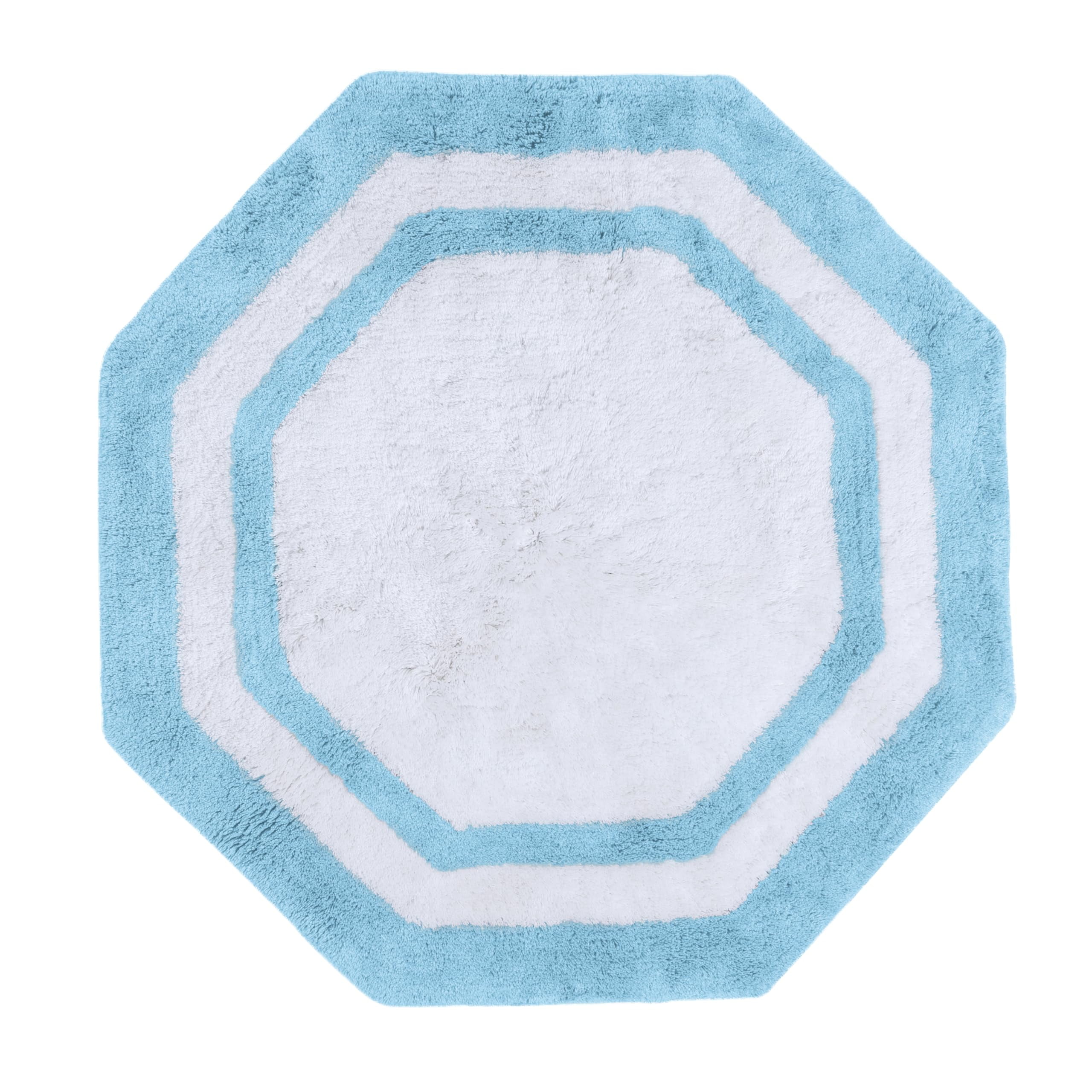 Sherry Kline  32" Hexagon Round Bathmat Framed in Two Tone Colorway Sky Blue/White Center