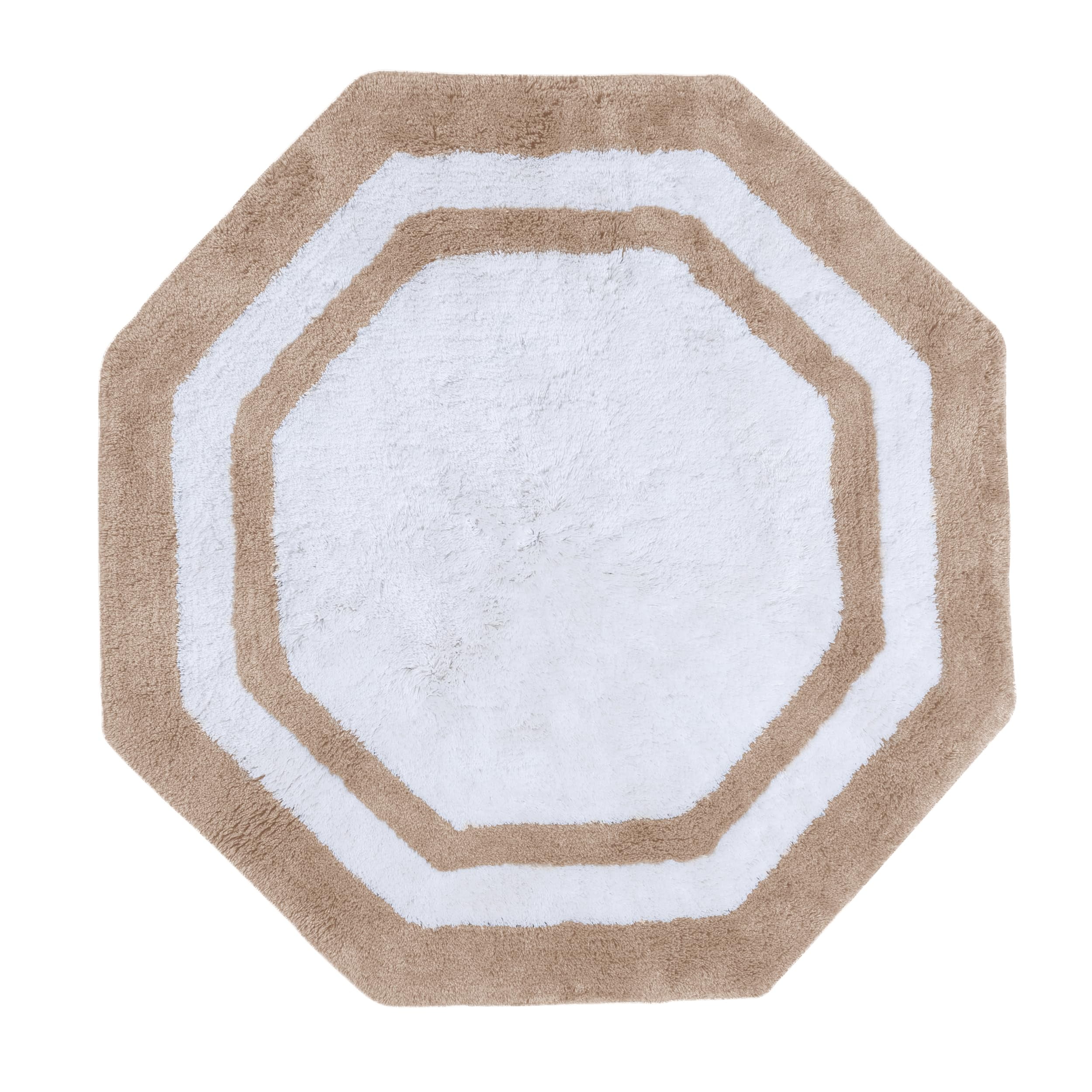 Sherry Kline Bathroom Rug, Water Absorbent Shower Mat, Hand Made Bath Accessories, Machine Washable Rugs, Bath Mat for Decor, Non Slip Floor Mats (32'', Taupe/White Center, Hexagon)