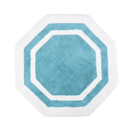 Sherry Kline Bathroom Rug, Water Absorbent Shower Mat, Hand Made Bath Accessories, Machine Washable Rugs, Bath Mat for Decor, Non Slip Floor Mats (32'', White/Sky Blue Center, Hexagon)