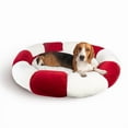 thumbnail image 1 of Sherry Kline   Holiday "Daisy" Round pet bed in red velvet and natural sherpa 21"x21", 1 of 5