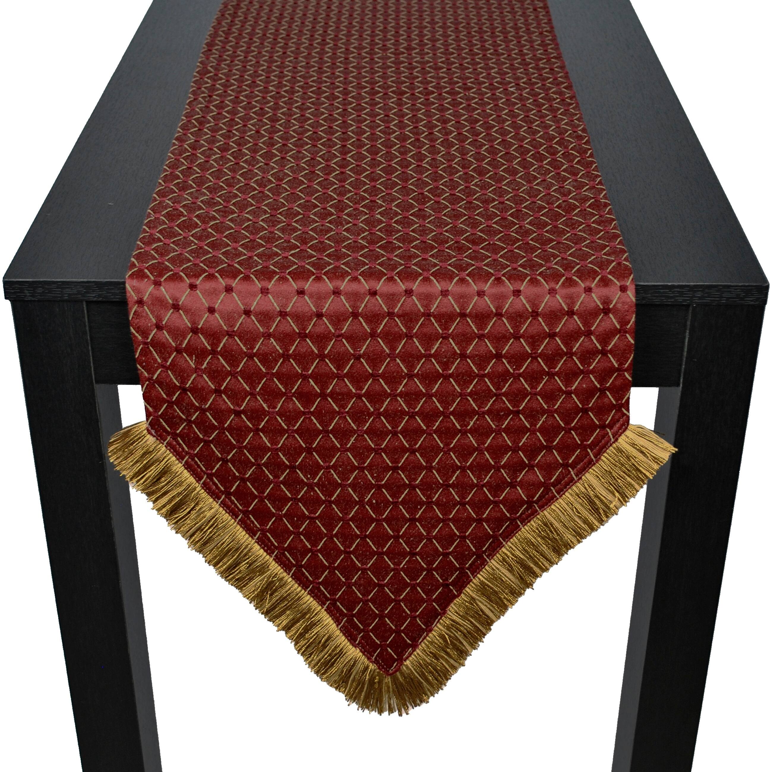 Sherry Kline China Art Table Runner - Red Damask With Fringe, 13 X 72 Inches, 100% Polyester