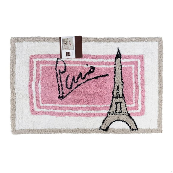Sherry Kline Paris Eiffel Tower Bath Rug, Non Slip Bathroom Decor, Fuzzy & Cotton Shower Mat, Water Absorbent Bathroom Accessories, (Pink, 20" x 30" Inch)