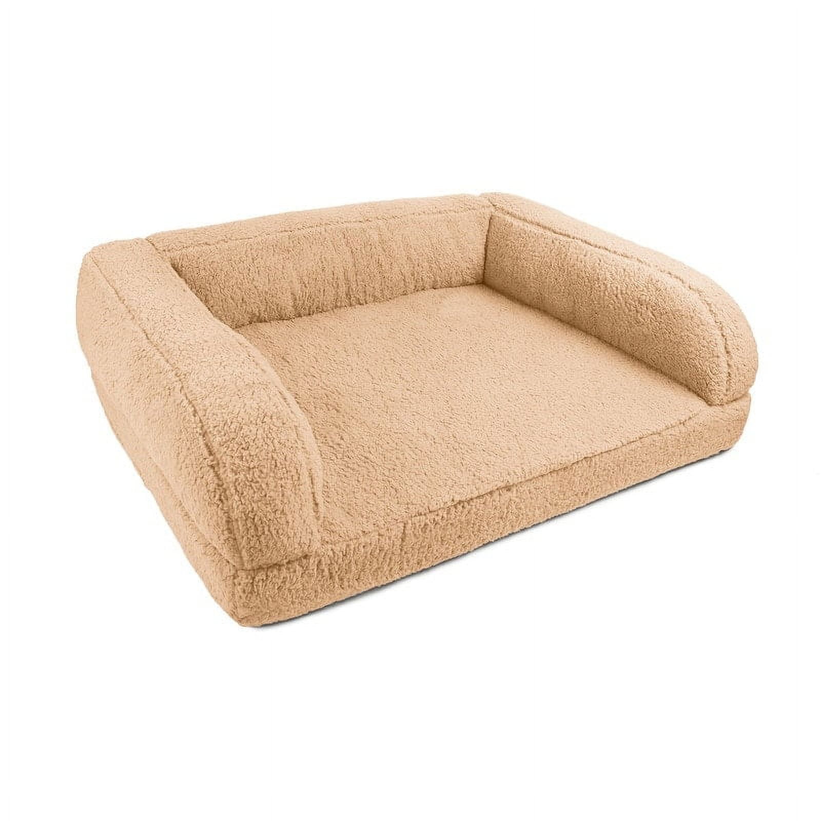 Sherry Kline Sherpa Couch 3Sides Bumper Dog Bed Carmel Gold 26"x20