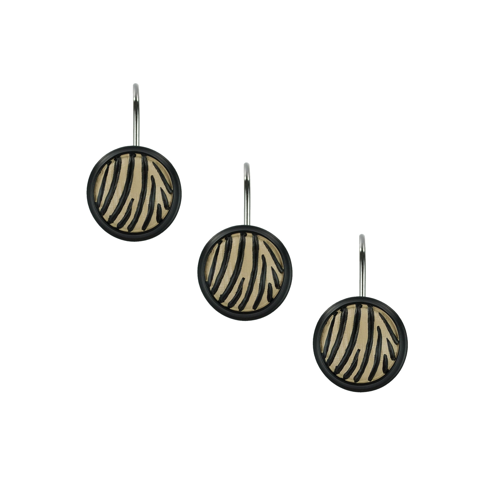 Elegant Black and Beige Resin Animal Print Shower Curtain Hooks Set