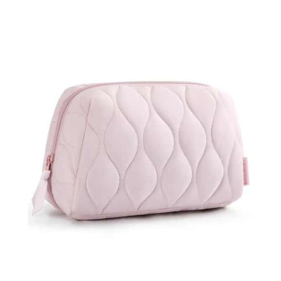 Sherry Makeup Bag, Travel Cosmetic Bag, Puffy Padded Make Up Bag for Women, Makeup Organizer Case, Wide-open Pouch Purse, Travel Essentials, Toiletries Accessories Brushes, Pink