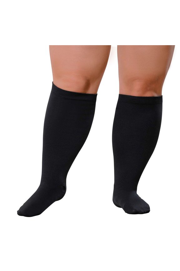 Plus Size Compression Socks: Wide Calf Compression Stockings for Men Women -4X Large Compression Hose for Pregnancy Travel Running Nurses - Black