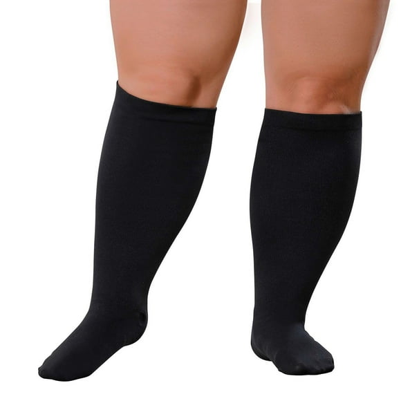 Sherry Plus Size Compression Socks: Wide Calf Compression Stockings for Men Women -4X Large Compression Hose for Pregnancy Travel Running Nurses - Black