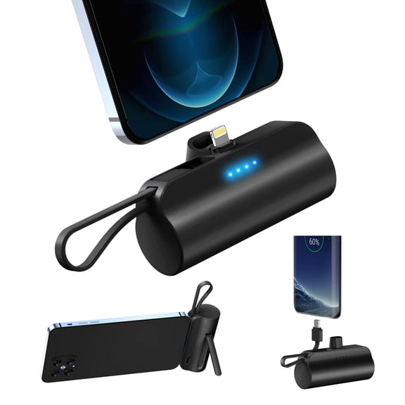 Sherry Portable-Charger-Power-Bank - 5000mAh Ultra Compact Portable Phone Charger 5V3A Output Battery Pack Built-in Type-C Cable and Cell Phone Holder Compatible with iPhone and Samsung, etc.(Black)