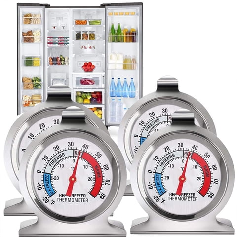 Deally 4 Pack Refrigerator Thermometer, Large Dial Stainless Steel Freezer Gauge, -20 to 80F